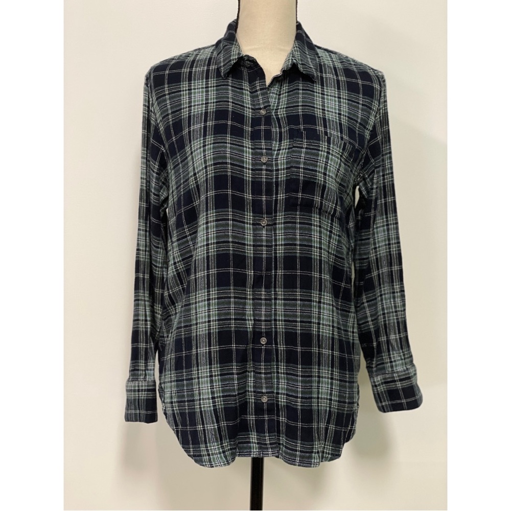 Treasure & Bond Boyfriend Button Down Plaid Top Green & Blue Size XS